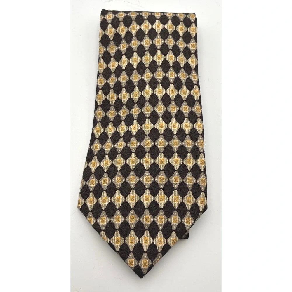 GUESS American Classics Men's 100% Imported Silk Geometric Necktie Black Gold